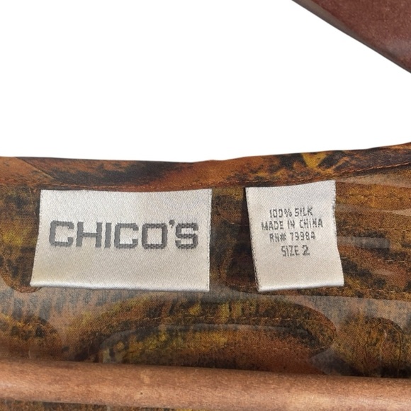 Chico's 100% silk Textured Brown Semi Sheer Open Cardigan Jacket - Picture 5 of 10
